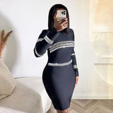 Fashion Water Drill Bandage Dress Temperament Tight-Buff Party Dress Dress