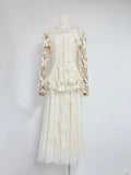 Court Style Lace Jed Flower Splicing Butterfly Decoration Skinny Coat + Mesh Dress