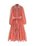 Plus-Size Single-Clip Dress 2025 New Collar Lantern Sleeve With Inner-Line Dress Women's Summer