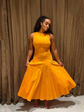 Summer New Fashion Sleeveless Round Collar Simple Comfortable Fan Flute Dress