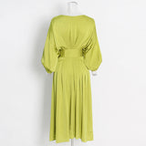 Fashion Elegant Hanging Dress 2025 Summer New Round Neck Sleeves Waist Design Smooth Dress Dress Woman