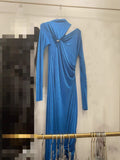 2025 High-Senior Elegance Aneled Collared Metallic Trim Folded Dress Dress Dress Dress