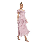 Dress Holiday Dress Lace Side Hollow Cake Dress Lotus Leaf Folding Long Dress