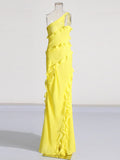 Temperament Holiday Dress Dress Women's Dress 2025 Spring New Slant Shoulder Splicing Wooden Ear Open Skirt Dress Woman