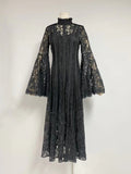 Autumn New Collar Horn Sleeve Lace To Receive Waist Long Dress Woman