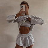Women's Autumn New Clean Color Long-Sleeved Coat Head Casual Short Fashion Set DJPT