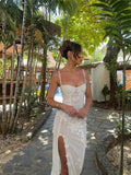 Three-Dimensional Flower Sling Dress Woman 2025 Summer New Waist Thin Design Feel Open Long Dress