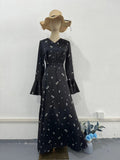 Middle East 2024 Spring New Lotus Leaf Sleeves To Close The Waist And Crushed Flowers Gentle Wind Dress Dress