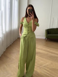 2024 Women's Commuting High-Waist Trend Solid Color Short-Sleeved Leisure Two Sets Of Women