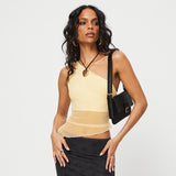 Women's Summer 2024 New Solid Color Asymmetric Mesh Perspective T-Up DJPT