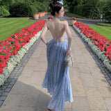 Fairy Design Feeling Blue Pure Lust Wind Beach Holiday Bare Back To Show Thin Skirt Slings