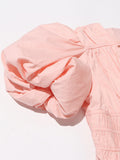 Retro Elegant Style Dress 2025 Summer New V-Neck Bubble Sleeve Folded Lotus Leaves Side Waist Dress Dress Woman