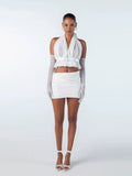 Set Club Shop Sexy Hanging Neck Collar With Short Top + Folded Pocket Hip Skirt Skirt