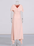 Elegant Literary Style Waist Dress 2025 New Shawl Design Waist Irregular Dress Dress Women Summer