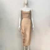 Open Fork Bra Feather Bandage Repair Body Elastic Party Mid-Long Dress Dress Dress