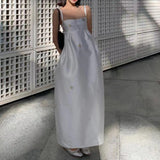 / Daisite Print Bare Back Sling Skirt Tea Break Gentle Booming Long Skirt 2024 New