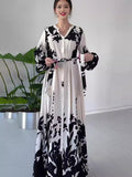 Summer Summer V-Neck Button Black And White Printed Dress