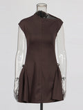 Hot Sleeveless Sexy Style Symmetrical Folded Skirt 2025 Summer New Slanted Waist Dress
