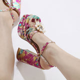 New High-Heeled Waterproof Table Banquet Ladies Dingy Sandals Large-Size Fashion Show Floral Fish Mouth Sandals High Quality Shoes