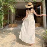 V-Neck Heavy Industry Hanging Neck Sling Dress Women's Summer Seaside Holiday High-End Temperament Loose Long Dress