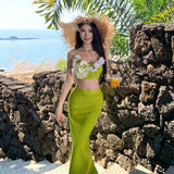 Niche Design Three-Dimensional Flower Sexy Sling Tset Tsets Open Forked Bag Hip Skirt Holiday Two-Piece Suit Woman