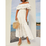 Summer Australian Niche Tide Brand Goddess Word To Lead The Lotus Leaf Side Embroidery Hollow Big Fairy Gas Holiday Dress