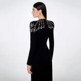 Temperament Square Collared Diamond With Long Sleeve Banded Dress Dress For Party Dinner