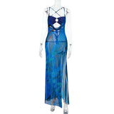 Sexy Print Collar Open Fork Dress 2025 Summer New Women's Dress DJPT