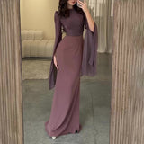 And Autumn 2024 Solid Color Splicing Big Swing Sleeve Collar Body Repair Dress Dress