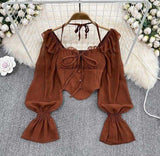Lust Wind Shoulder Hanging Shoulder Horn Sleeve Shirt Female Gas Slimming Irregular Short Dress DJPT