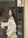 Shoulder Strapped With Long-Sleeved Dress Women's Early Autumn French White Short Dress Design Feel Waist Temperament A-Character Skirt