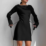 Temperament Belt Ribbon Ribbon Dress Woman Autumn Fashion Elegant Casual Bodybrace Ass Skirt DJPT