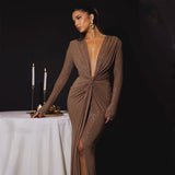 And Winter Fashion Sexy Deep V Tie Ribbon Dress New Babes Open Fork To Repair Dress HZ0628