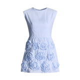 Temperament Famous Wind Dress 2025 New Sleeveless Tie Three-Dimensional Splicing Flowers Repair Dress Dress Woman