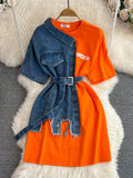 Hong Kong Flavor Temperament With Belt Round Tie Color Denim Shirt Spring New Chic Leisure Medium DJPT