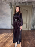 2025 With Belt Large-Size Women's Fashion Pressure Fold Loose Temperament Dress