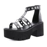 Dew Metal Ring Hollow High-Heeled Sandals Thick-Soled Roman Shoes Trend Heightening Women's Shoes High Quality Shoes