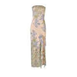 New Holiday Style Printed Floral Dress Open Long Dress Hot Girl Breast Skirt HZ0628
