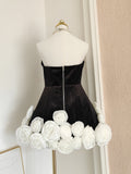 Sheath Strapless Velvet Black Holiday Dress Travel Vacation Dresses Short Birthday Dress SD1254