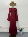 2024 New Waist-Skinny Strap Solid Long-Sleeved Long-Sleeved Dress