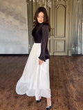 Autumn New Female Waist Thin Design Stitching Silk Dress Dress Dress Dress Woman
