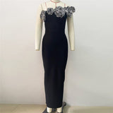 2024 Design-Sensitive Three-Dimensional Golden Flower Sleeveless Banded Dress Party Dinner Dress Dress