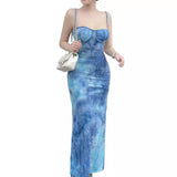 Wind Rag Dye Sling Dress Woman Picts Print National Style Long Dress XY24037DGG DJPT