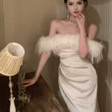 One-Word Shoulder Dress Female Spring And Autumn Dress High-End Feeld With The Evening Dress Waist Temperament Fishtail Dress