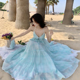 Hanging Neck Sling Dress Summer Seaside Holiday Fairy Dress Sexy Bareback Beach Dress Woman