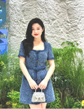 Famous And Niche Design Square Dress 2024 Summer Temperament Beautiful Denim Blue Coarse Flower Dress
