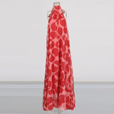 Holiday Wind Sleeveless Hanging Neck Ribbon Dress 2025 New Back Wave Dot Print Dress Women's Summer