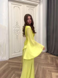 2024 Fashion Temperament Horn Sleeve Long-Sleeved Lotus Leaf Design Sense Court Style Dress