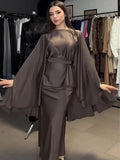 2024 New Round-Neck Long-Sleeved Dress Bat Sleeve With Waist-Hanging-Sense-Sensed-Sense-Sensed Set