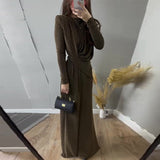 Sexy Fashion Round Collar Folds To The Waist To Repair The Solid Color Temperament Dress